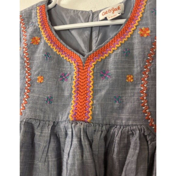 Cat & Jack S 6-6X Blue  bell sleeve girls embroidered floral boho cotton blouse - Picture 4 of 9